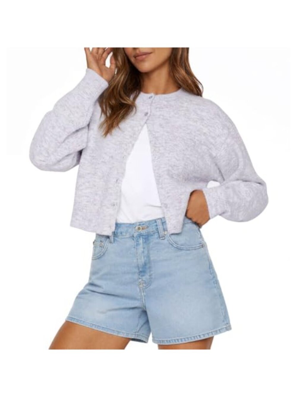 Cropped Cardigan for Women Long Sleeve Button Down Knit Sweater Y2K Open Front
